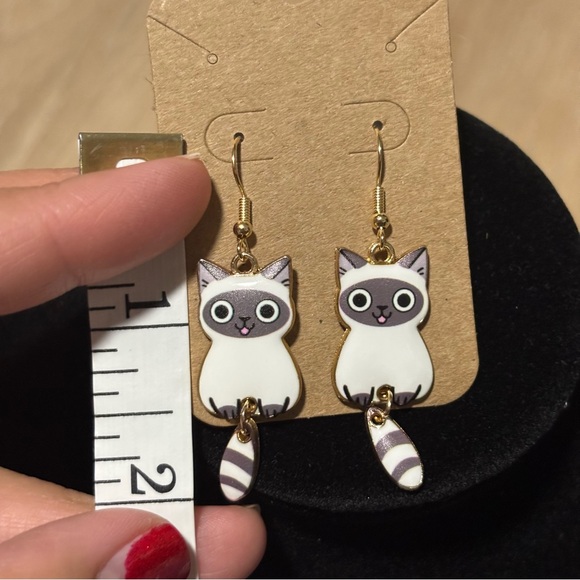 Happy Siamese Cat with Dangle Tail, Hook Earrings - Super Cute Kitty Cat Earring - Picture 10 of 10